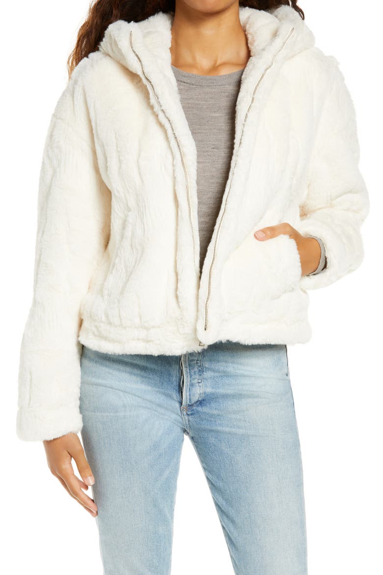 Mandy Faux Fur Hooded Jacket, Main, color, CREAM