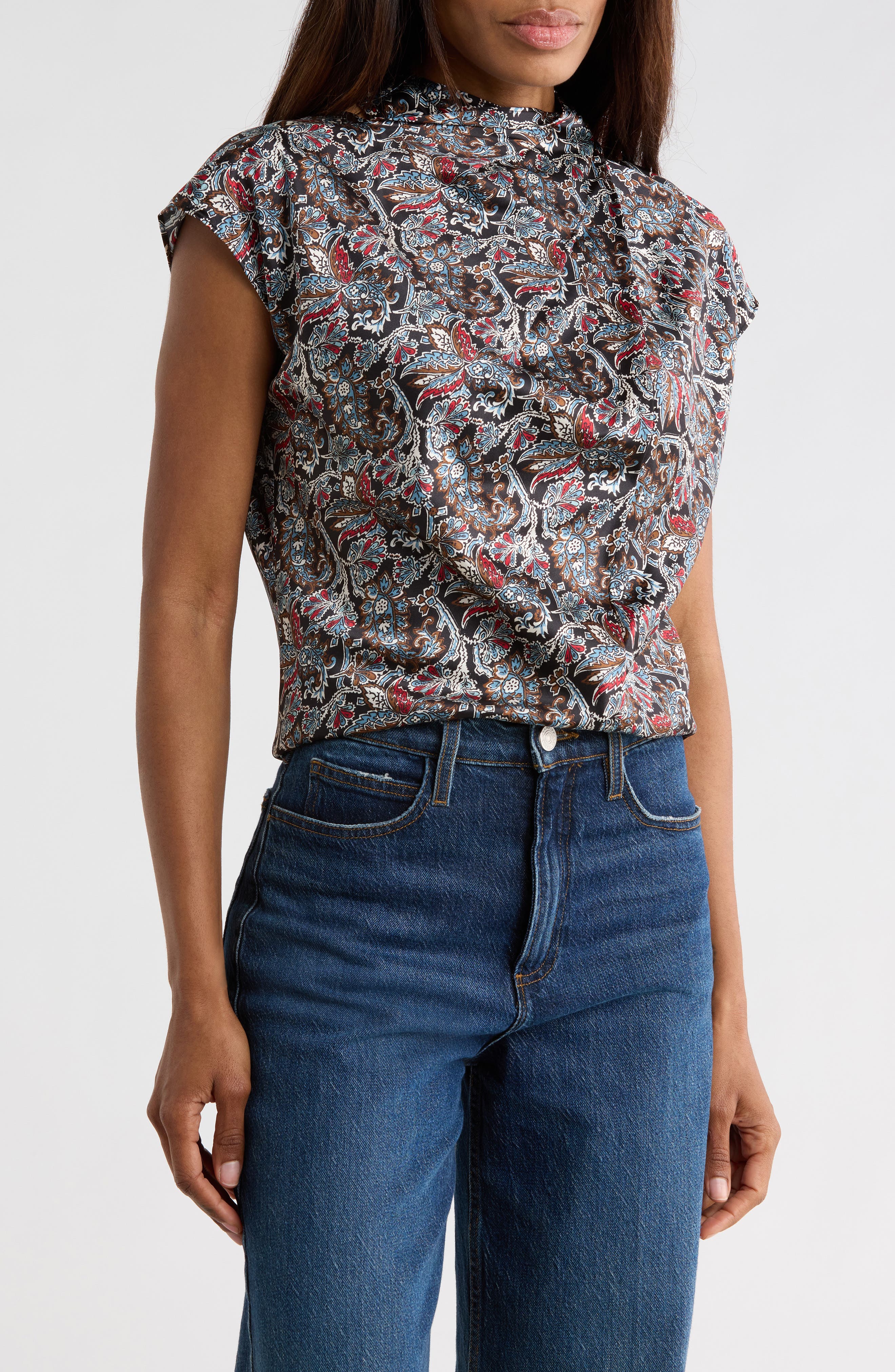 Veronica Beard Leilany Floral Tie Neck Silk Blend Top