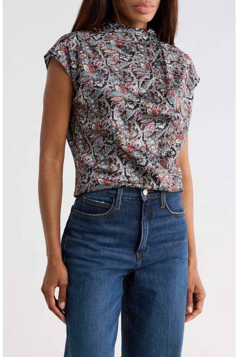 Leilany Floral Tie Neck Silk Blend Top, Main, color, BLACK MULTI