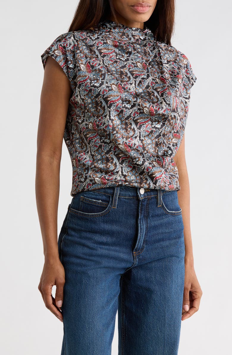 Veronica Beard Leilany Floral Tie Neck Silk Blend Top, Main, color, Black Multi