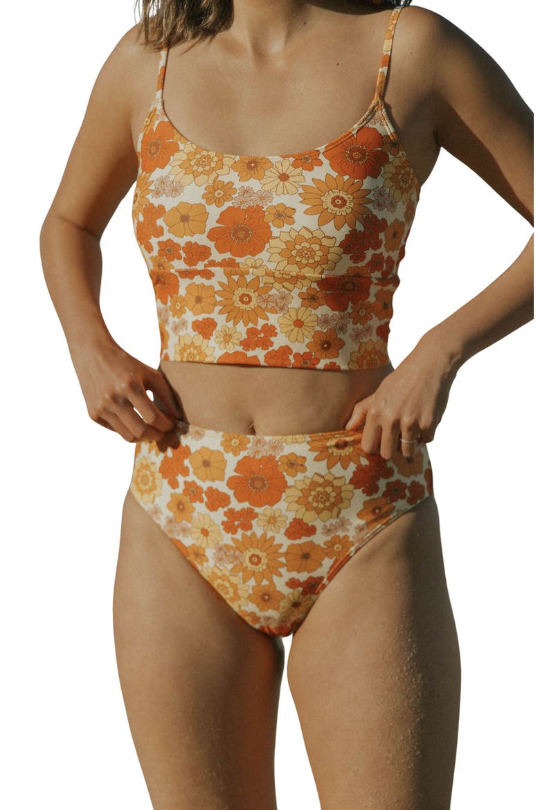 Flora High Waisted Bottoms, Main, color, Orange Retro Floral