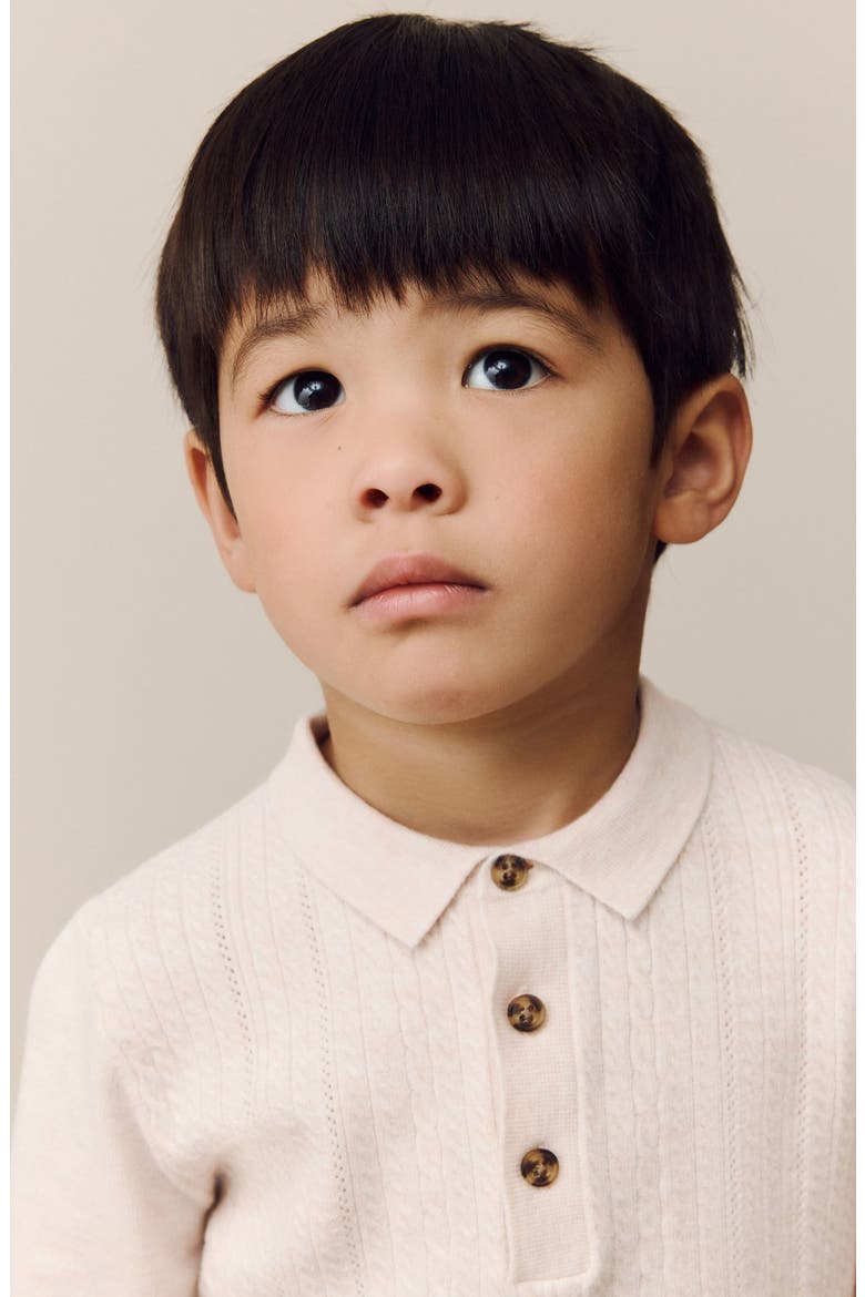 Kids' Cable Knit Long Sleeve Polo, Alternate, color, CREAM