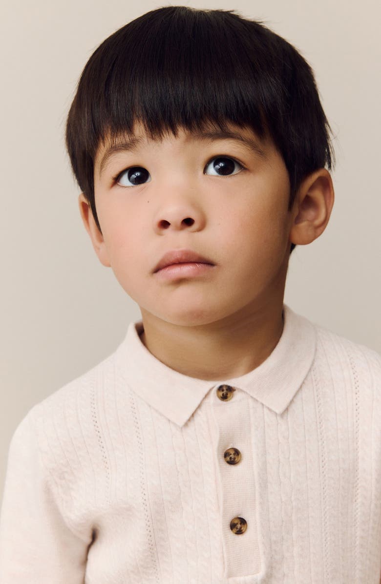 NEXT Kids' Cable Knit Long Sleeve Polo, Alternate, color, Cream