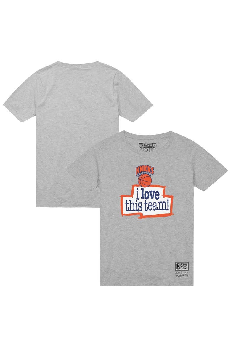 Men's Mitchell & Ness  Heather Gray New York Knicks I Love This Team T-Shirt, Alternate, color, Heather Gray