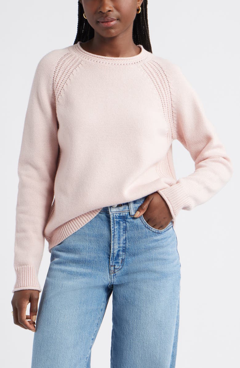 Caslon<sup>®</sup> Raglan Sleeve Roll Neck Wool & Cotton Sweater, Main, color, Pink Smoke