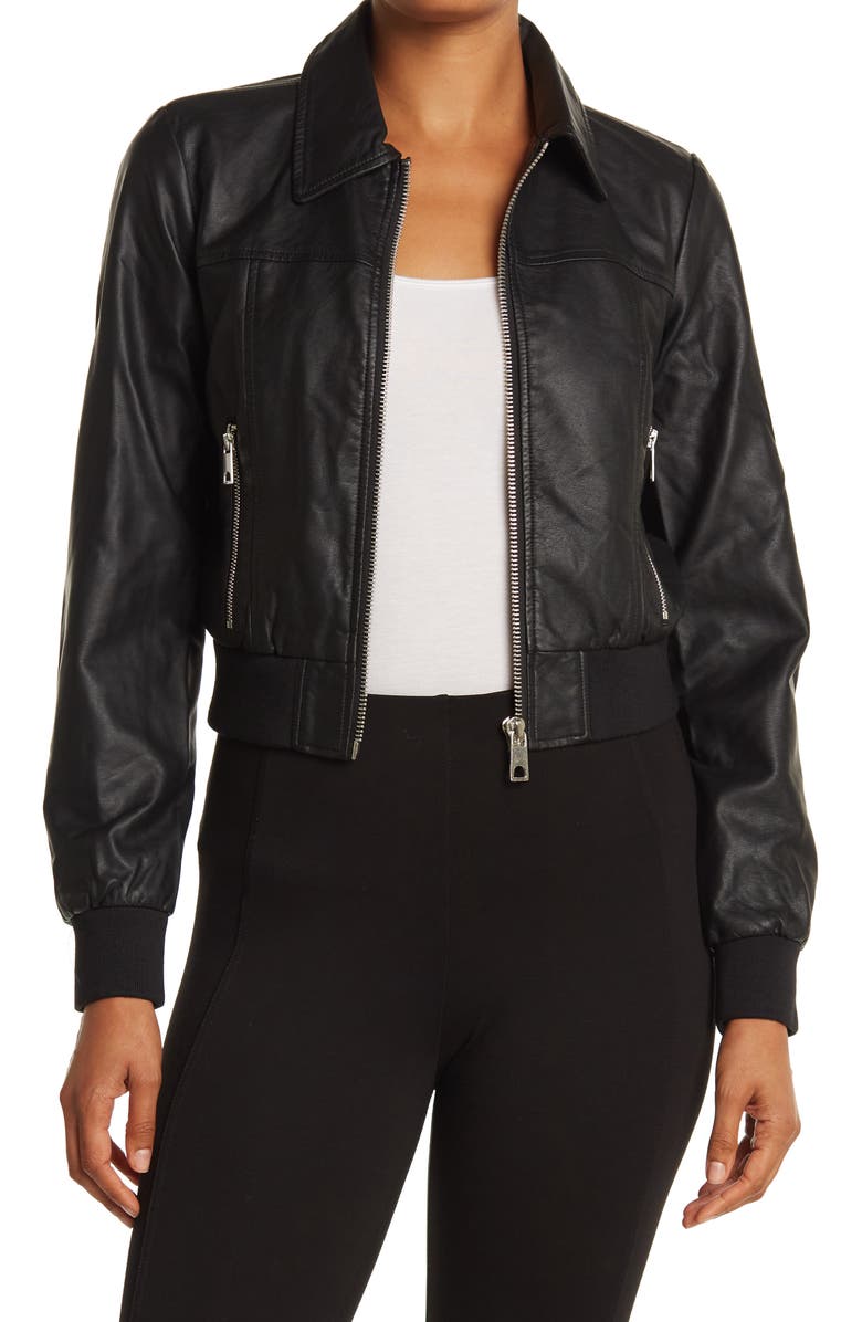 Sebby Faux Leather Crop Bomber Jacket, Main, color,