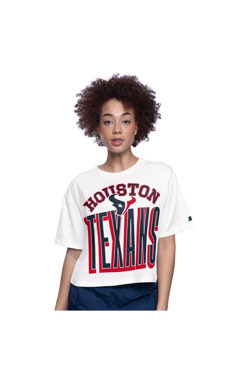 STARTER Women's Starter  White Houston Texans Play the Ball Boxy Cropped T-Shirt, Main, color, 