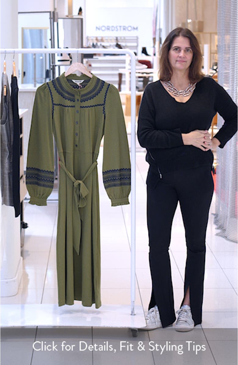 Embroidered Ruffle Trim Midi Shirtdress, sales video thumbnail