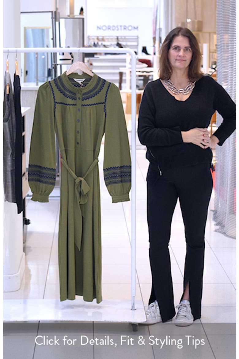 Embroidered Ruffle Trim Midi Shirtdress video