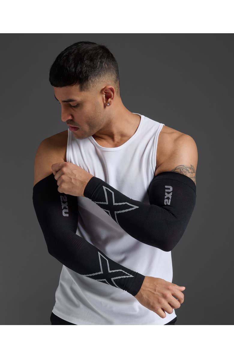 2XU Flex Run Comp Arm Sleeves, Main, color, Black/Grey