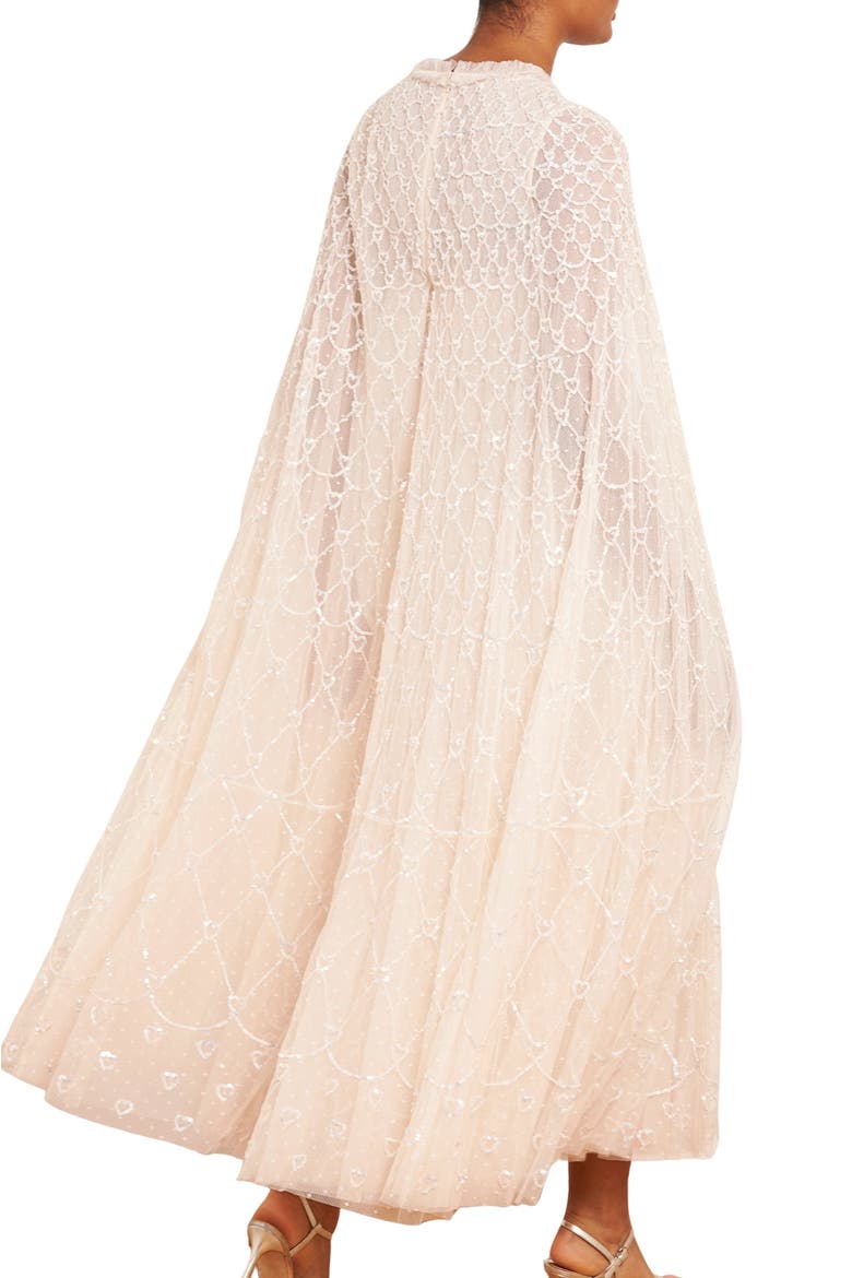 Heart Lattice Cape Ankle Gown, Alternate, color, Cream