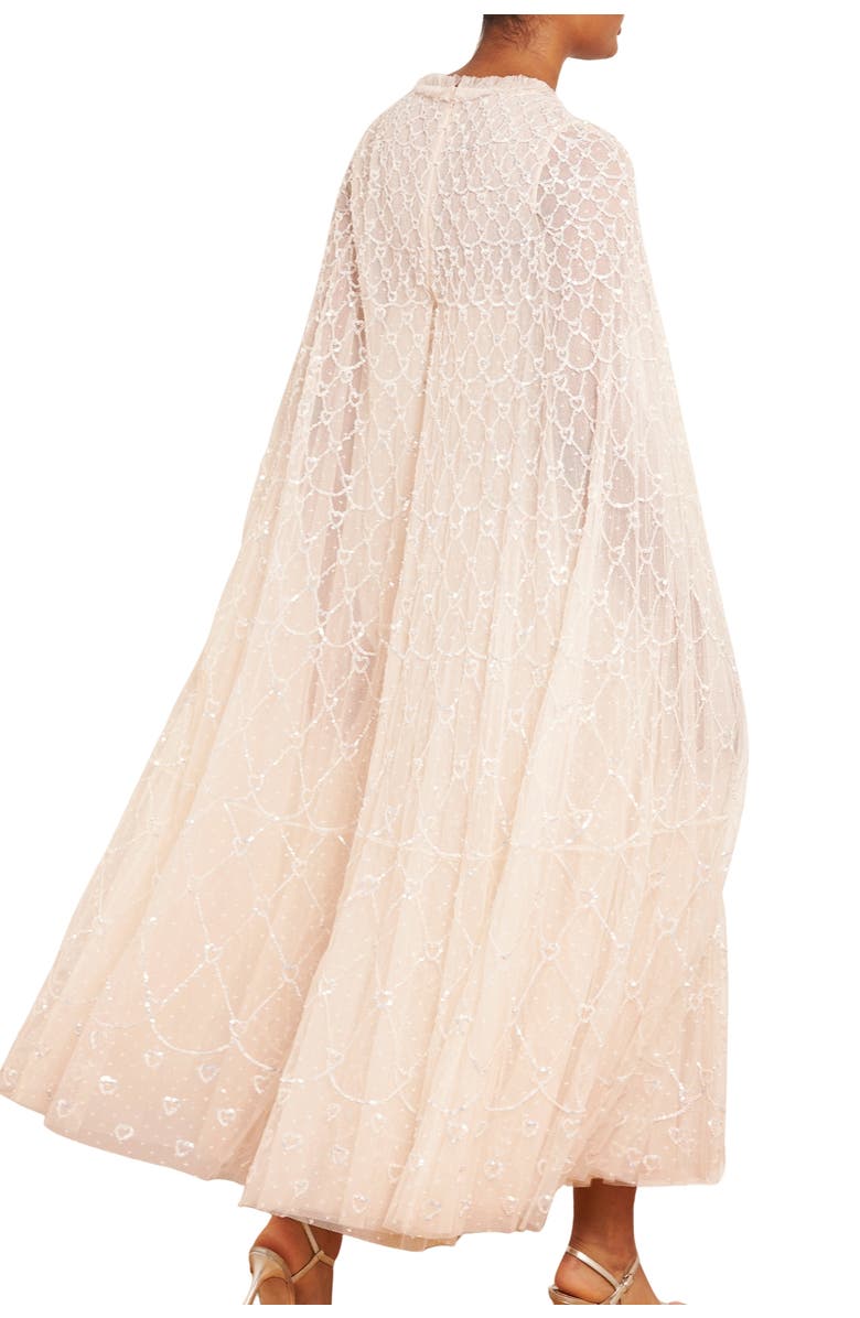 Needle & Thread Heart Lattice Cape Ankle Gown, Alternate, color, Cream