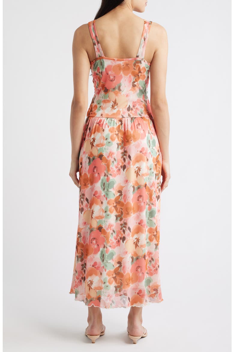 Floral Ruched Mesh Maxi Dress, Alternate, color, BLUSH