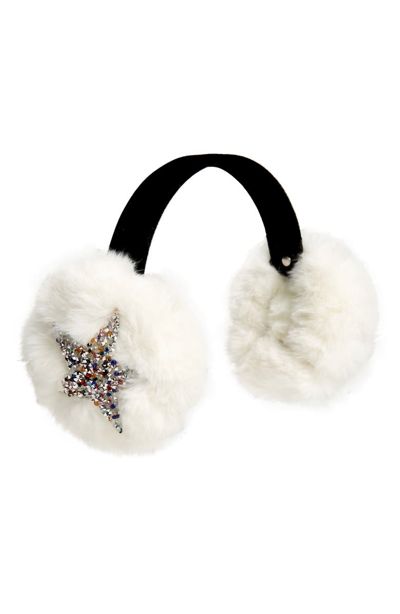 SURELL Kids' Sparkle Appliqué Faux Fur Earmuffs, Main, color, White/Star