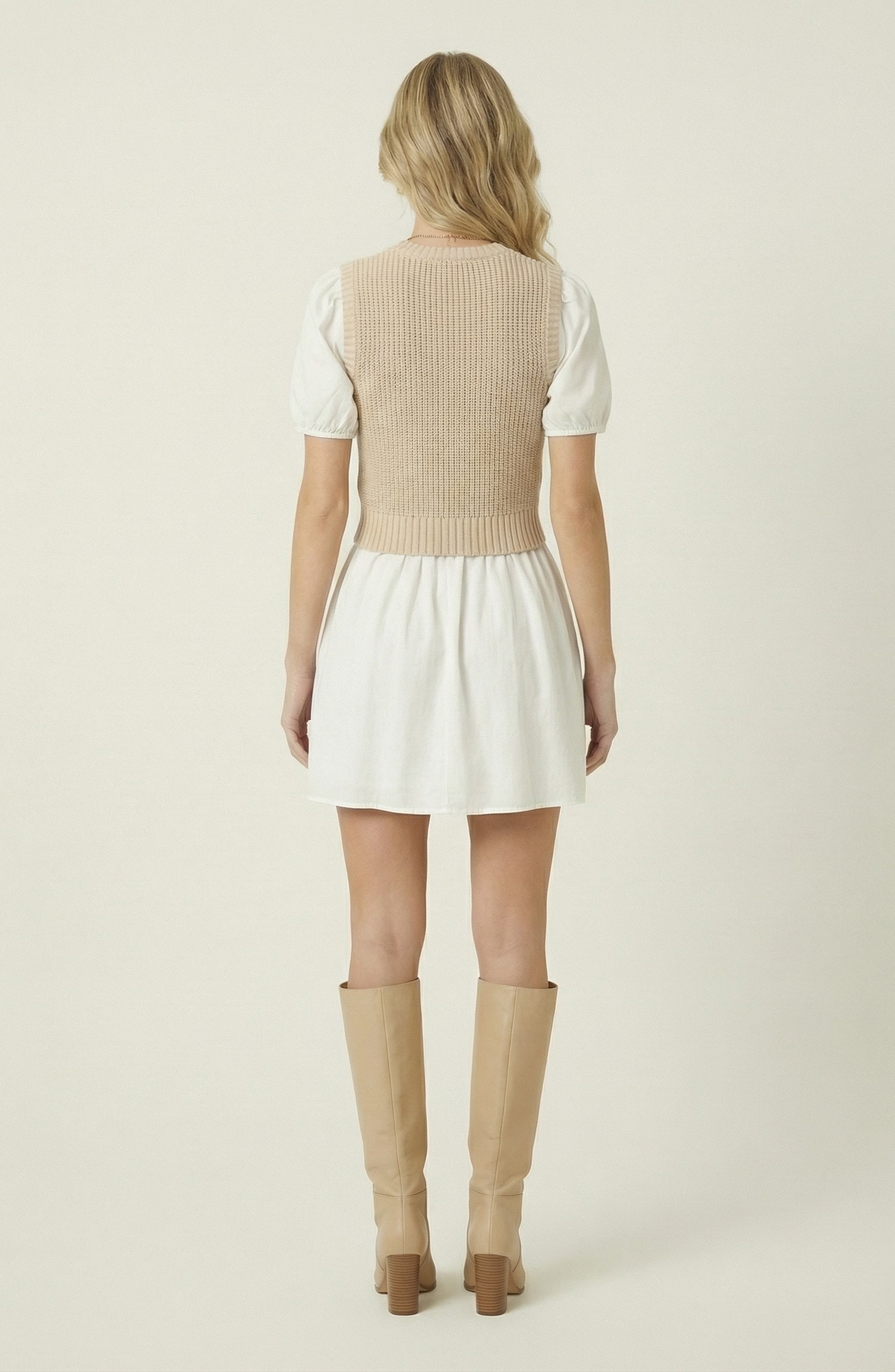 Modenaire Ribbed Sleeveless Sweater Dress with Puff Sleeves (Women ...