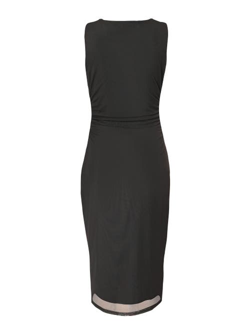 Quiz Mesh Midi Dress With Gold Hardware In Black