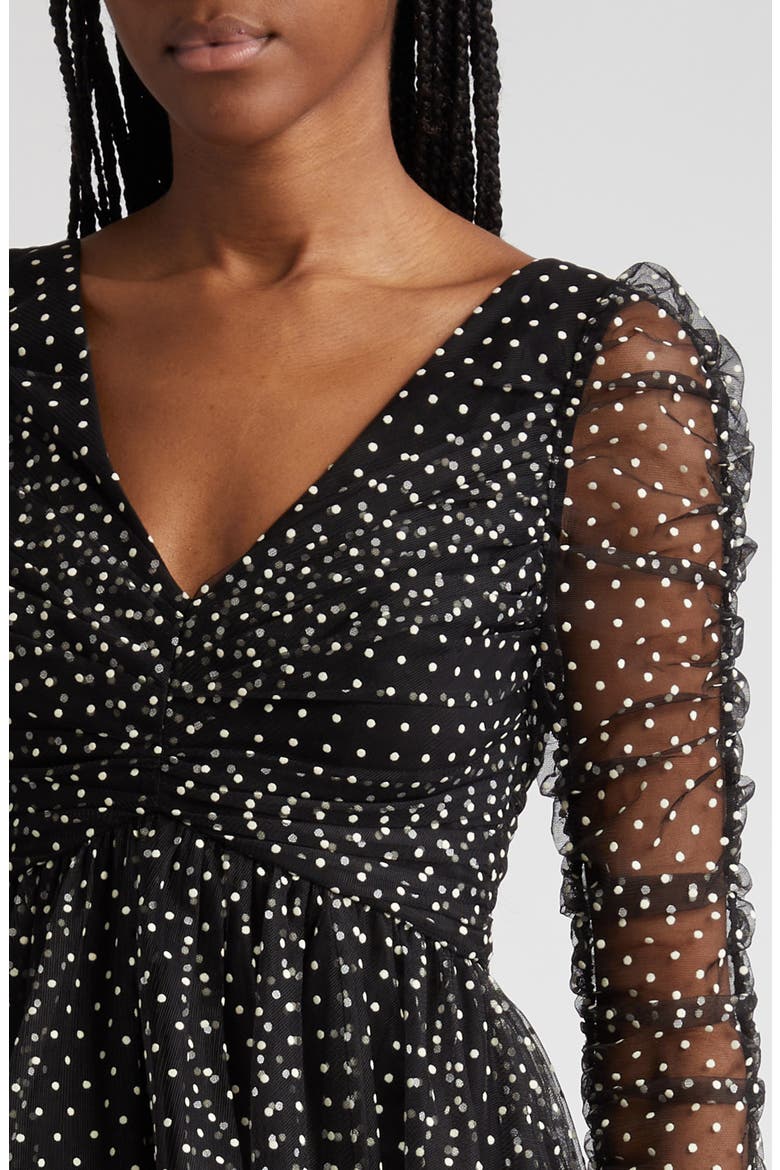 Dot Ruched Tulle Dress, Alternate, color, BLACK/ CREAM DOT