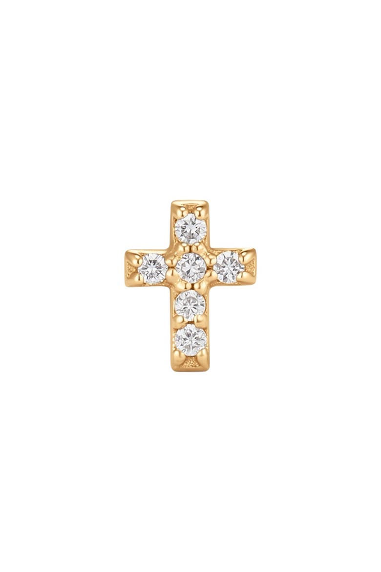 14k Diamond Cross Stud Earring (Flat Back) - Single, Alternate, color, 14k Solid Gold