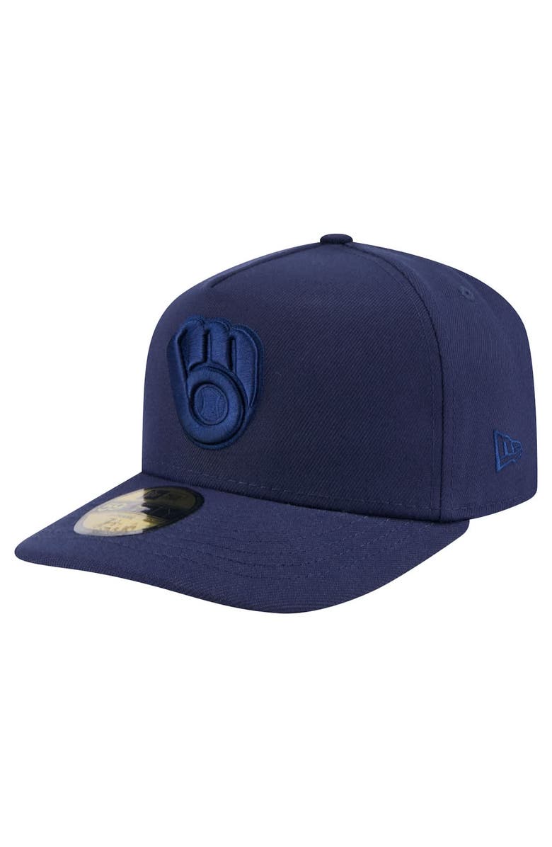 New Era Men's New Era Navy Milwaukee Brewers Color Pack A-Frame 59FIFTY Fitted Hat, Alternate, color, Navy
