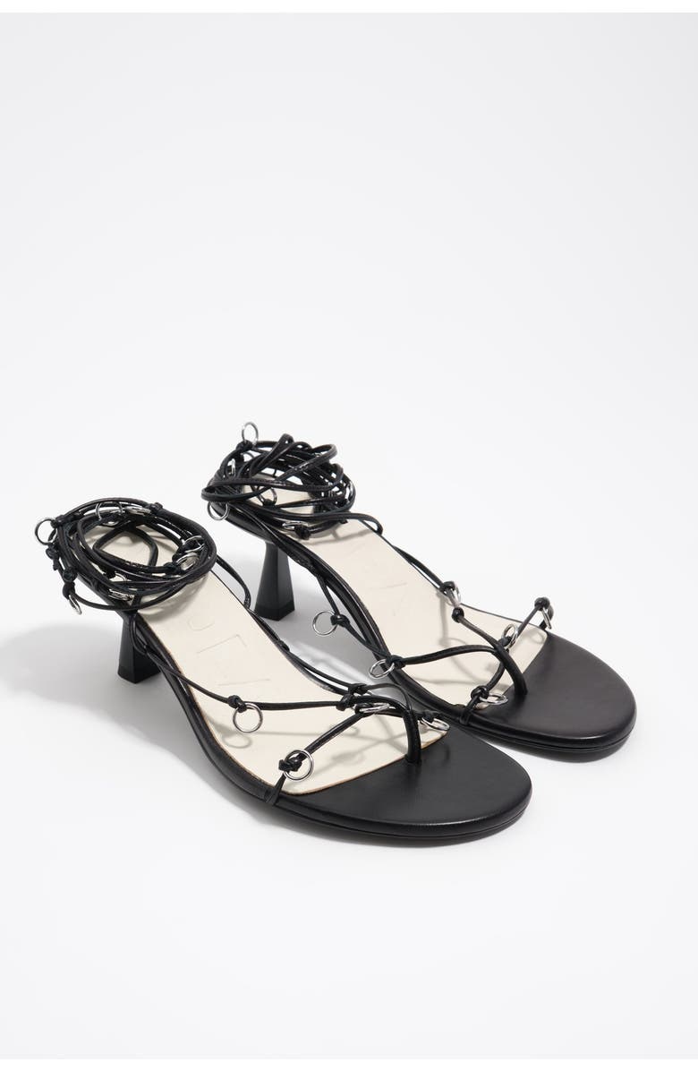 Bimba y Lola Leather Heeled Sandal With Piercings, Alternate, color, Black