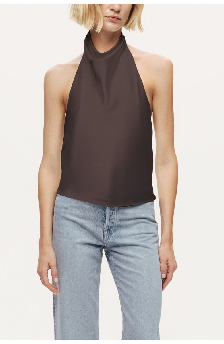 Nocturne Satin Halter Neck Top, Main, color, Brown
