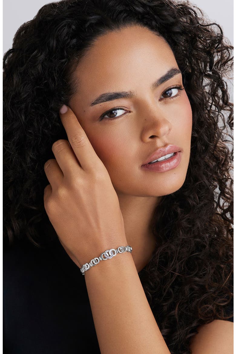 Signature Caviar Interlocking Diamond Taper Link Bracelet, Alternate, color, SILVER