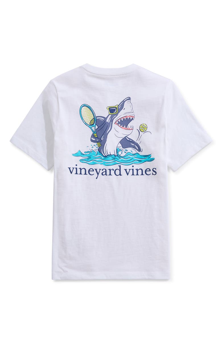 vineyard vines Kids' Shark Tennis Pocket Graphic T-Shirt, Alternate, color, White Cap