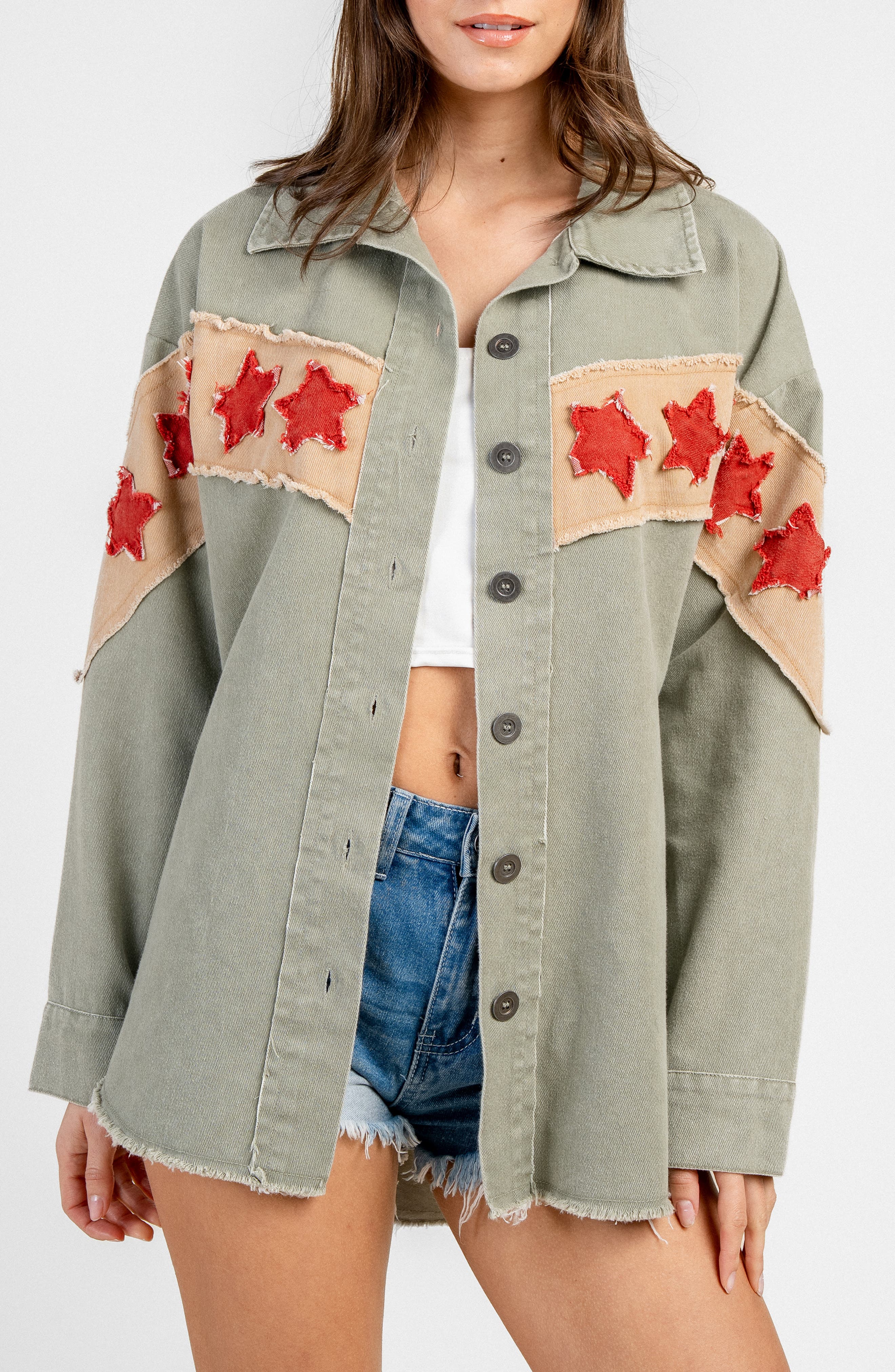 Beivy Denim Star Patch Shirt Jacket