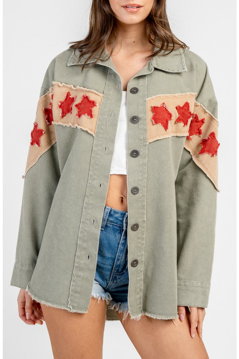 Denim Star Patch Shirt Jacket, Main, color, GREEN COMBO