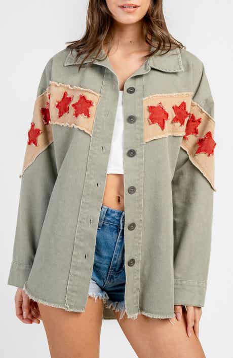 Beivy Denim Star Patch Shirt Jacket