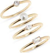 NORDSTROM RACK Four-Piece CZ & Faux Pearl Ring Set