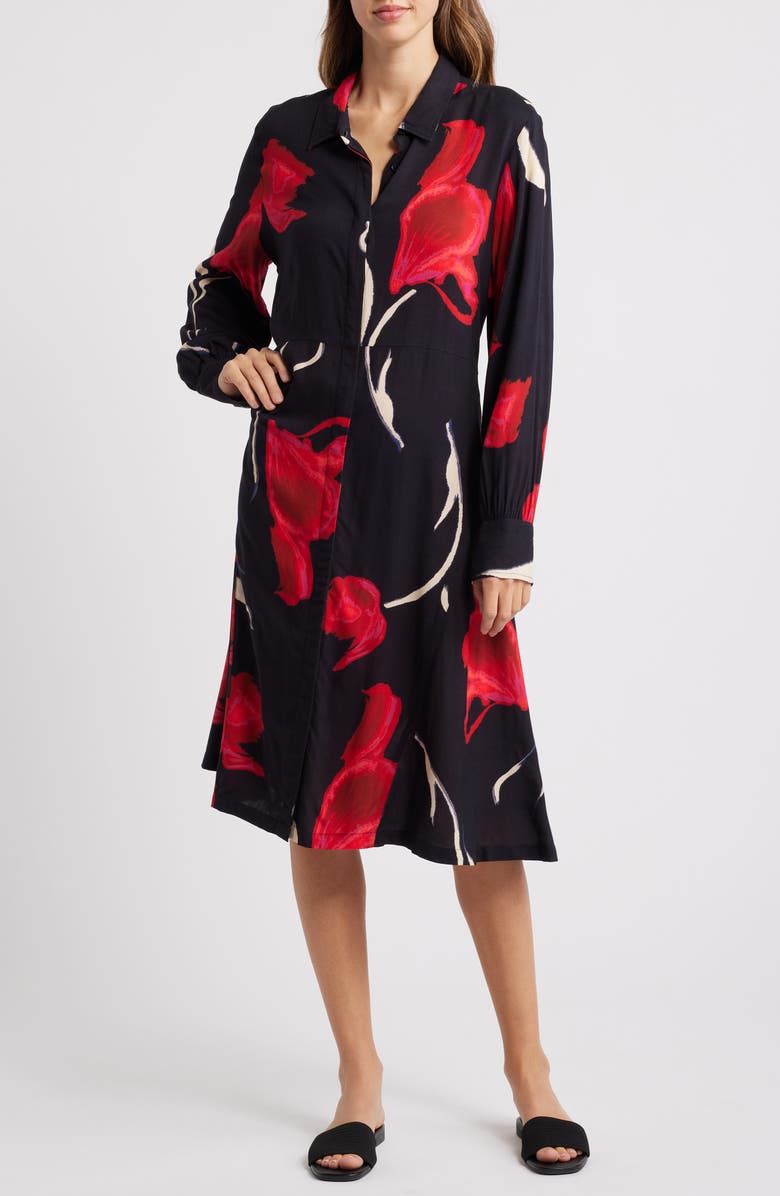 Masai Copenhagen Nadia Floral Long Sleeve Midi Shirtdress, Main, color,