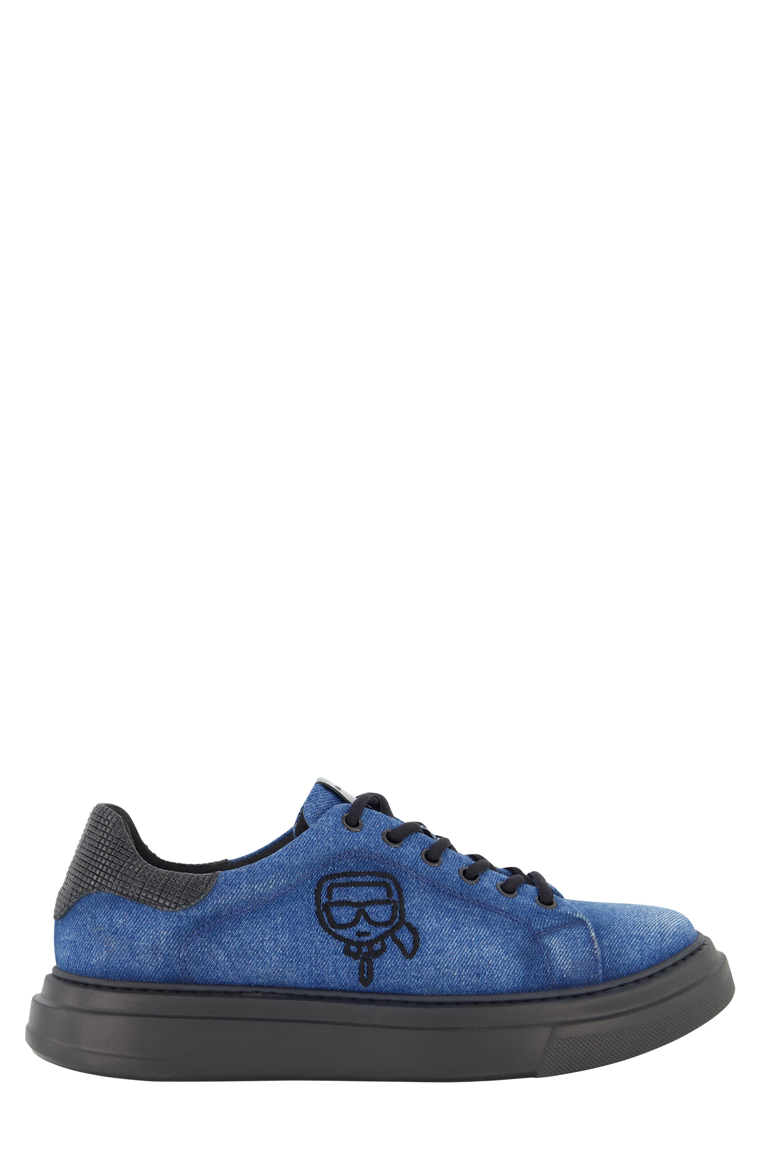 KARL LAGERFELD PARIS Karl Head Profile Sneaker, Alternate, color, Denim Indigo Wash