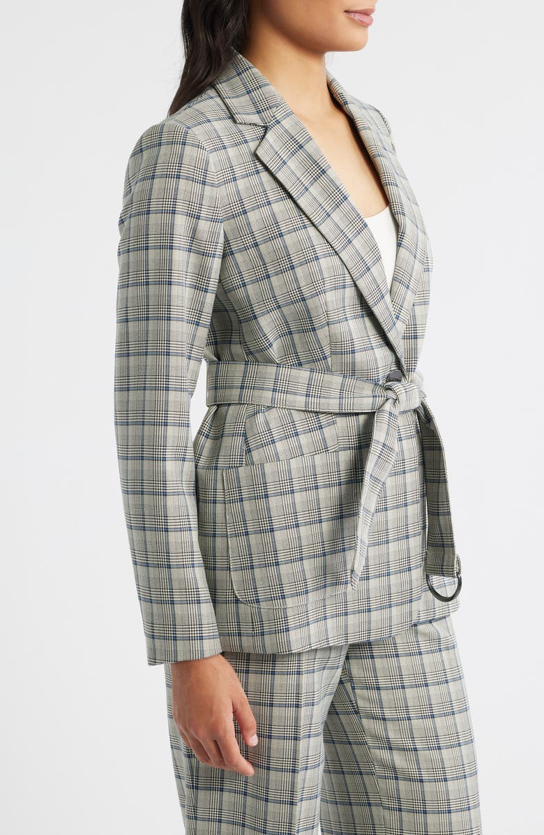 Anne Klein Belted Plaid Blazer, Alternate, color, Blue Carbon Multi