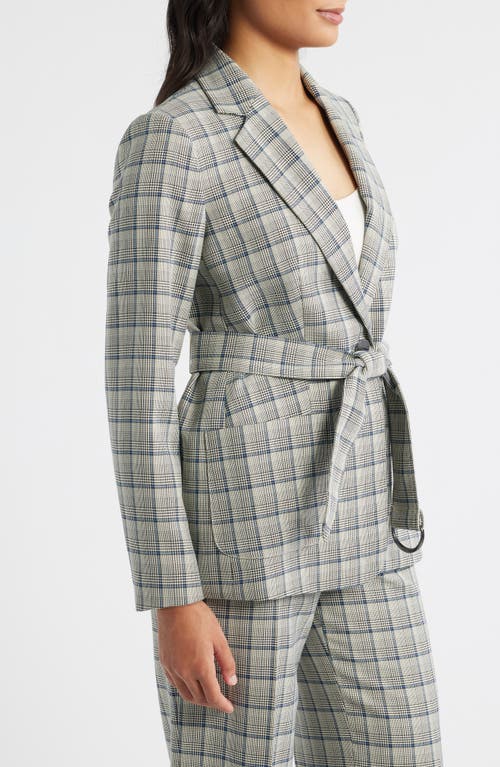Anne Klein Belted Plaid Blazer In Gray