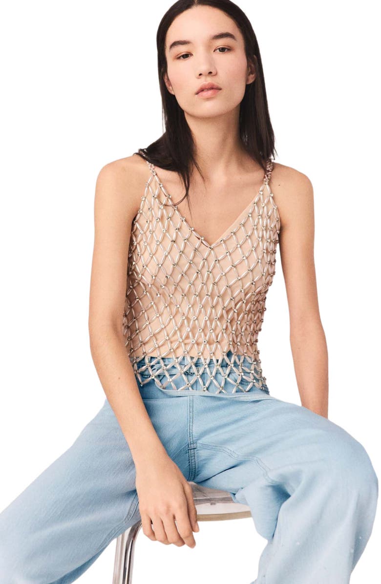 maje Beaded top with lining, Main, color, Ecru