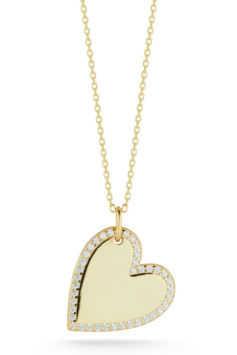 Cubic Zirconia Halo Heart Pendant Necklace, Main, color, GOLD