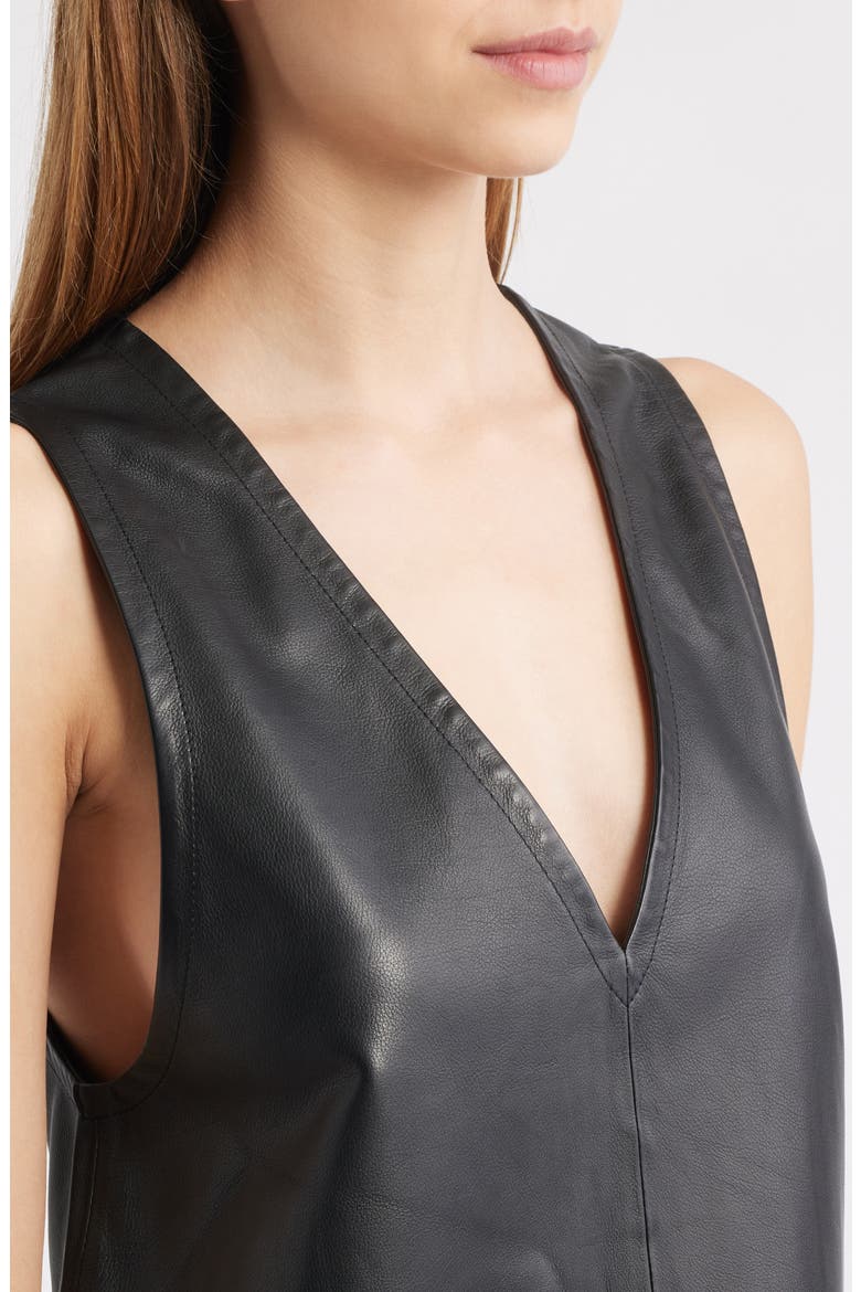 The Pinafore Leather Minidress, Alternate, color, BLACK