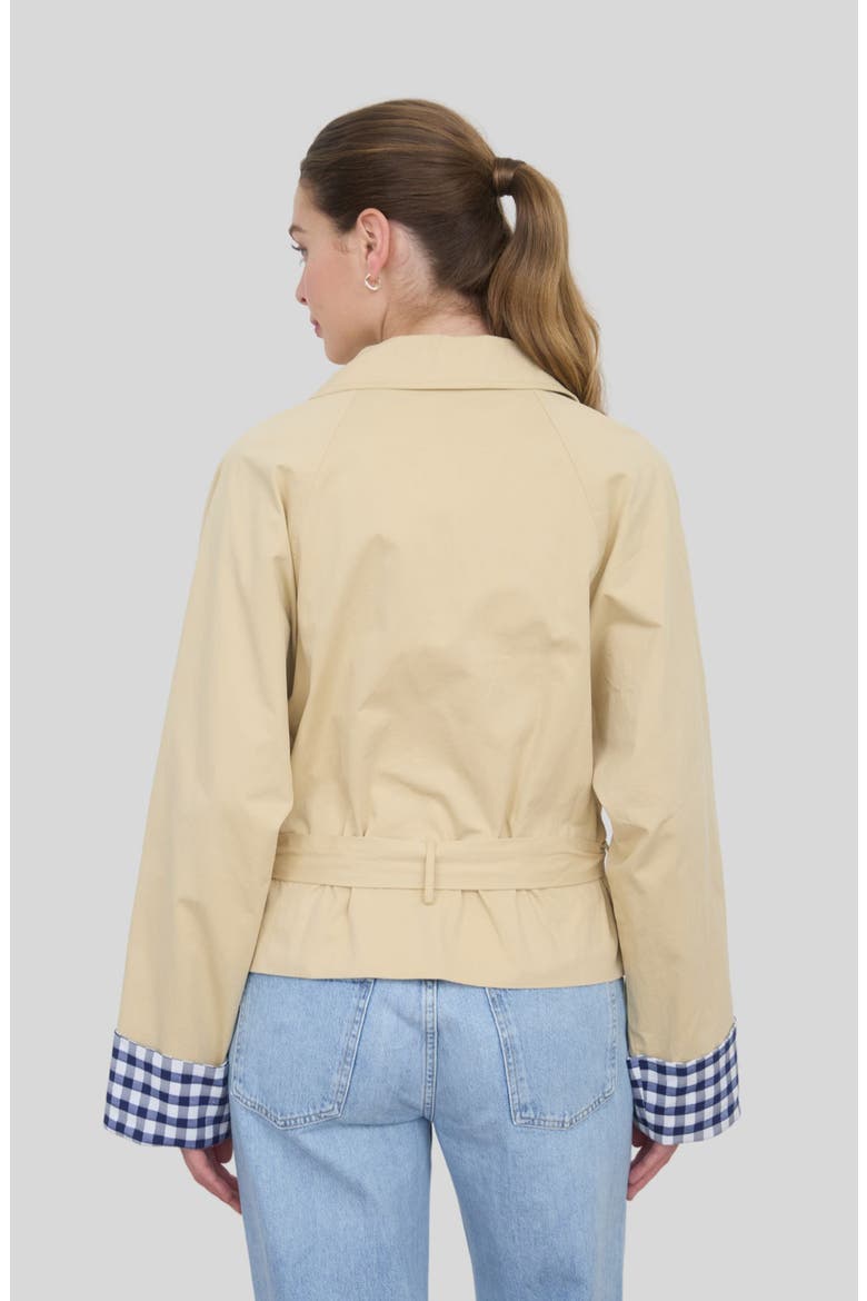 Gingham Cuff Short Trench Coat, Alternate, color, KHAKI