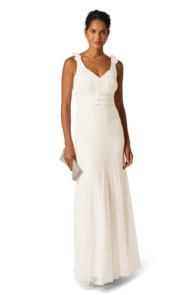 Beaded Godet Mermaid Gown, Alternate, color, IVORY