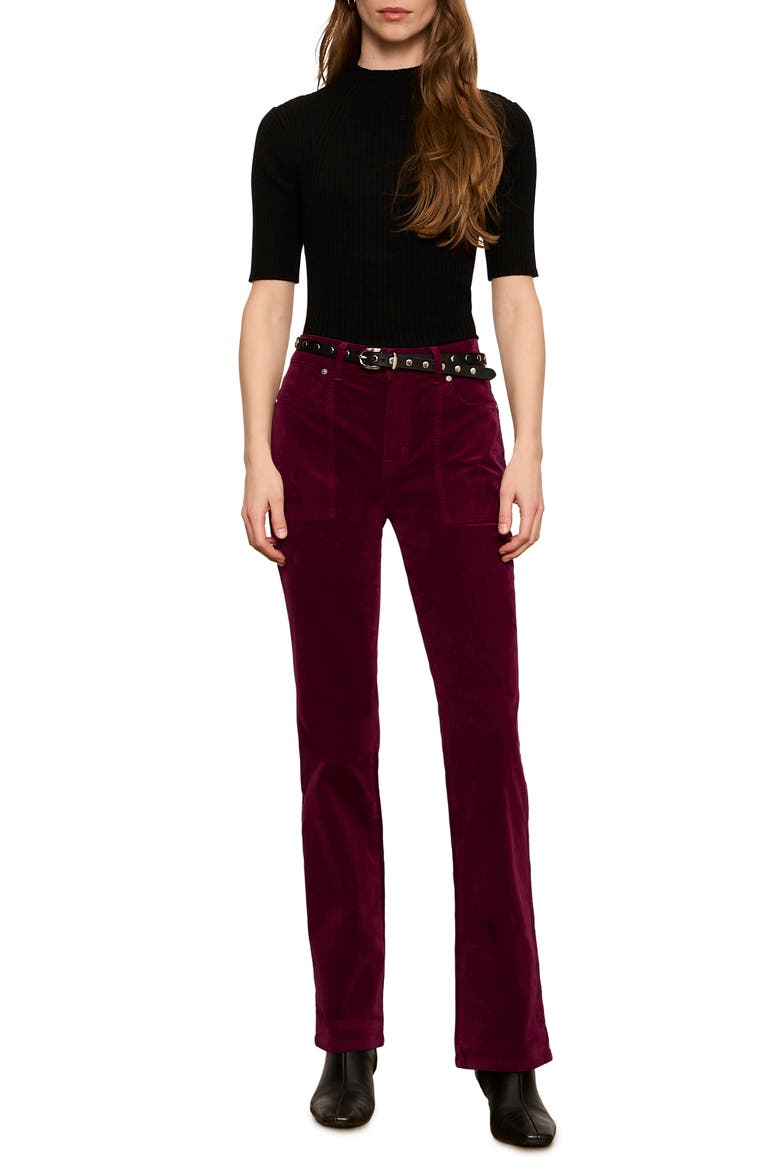 Play Date High Waist Velveteen Bootcut Pants, Alternate, color, BORDEAUX BURGUNDY