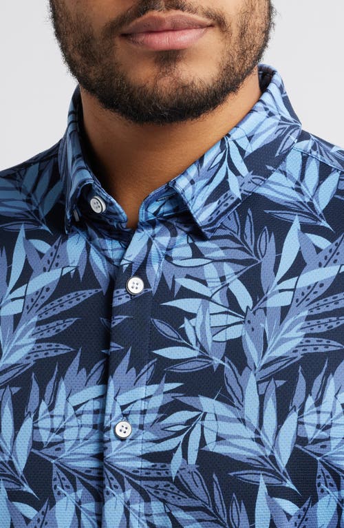 Mizzen + Main Mizzen+main Halyard Trim Fit Tropical Print Short Sleeve Performance Button-up Shirt In Navy Tropical