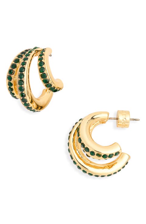 Pavé Crystal Triple Huggie Hoop Earrings