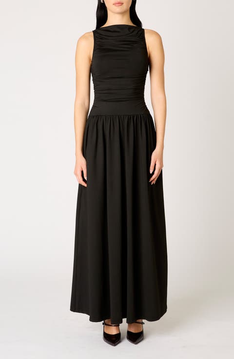 Clea Ruched Sleeveless Drop Waist Maxi Dress