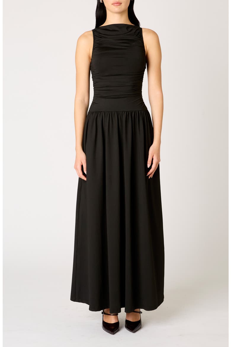 maxi black sleeveless dress Violet Sleeveless Satin Maxi Dress / Black | MESHKI