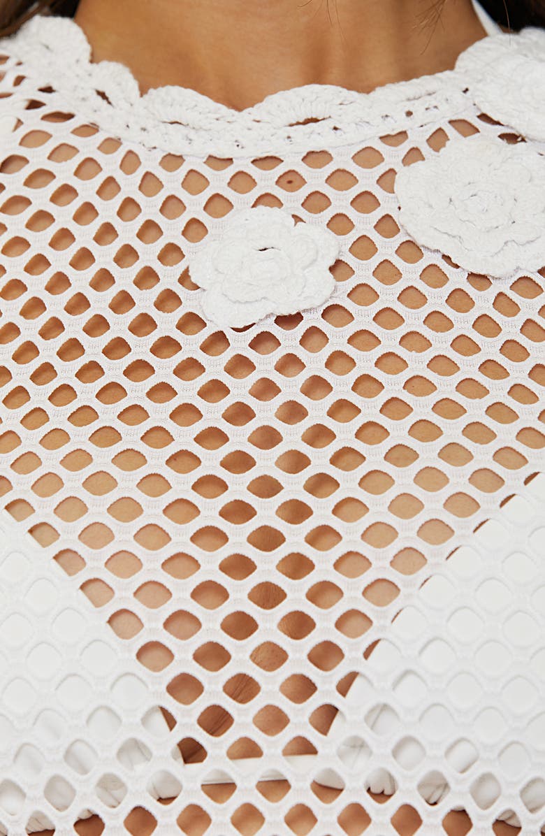 Becca Castaway Island Sheer Mesh Cover-Up Dress, Alternate, color, White