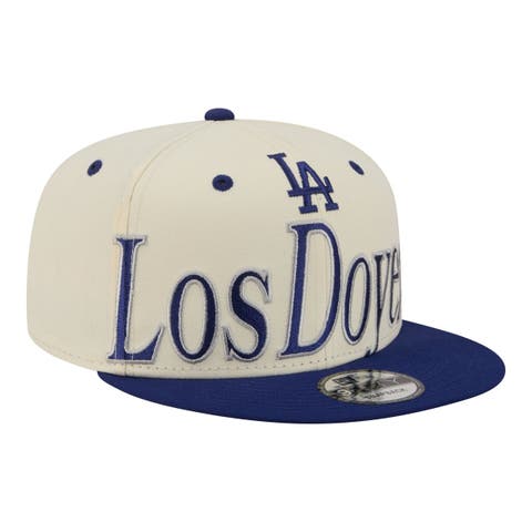 Men's New Era Cream Los Angeles Dodgers Oversized Slogan 9FIFTY Snapback Hat