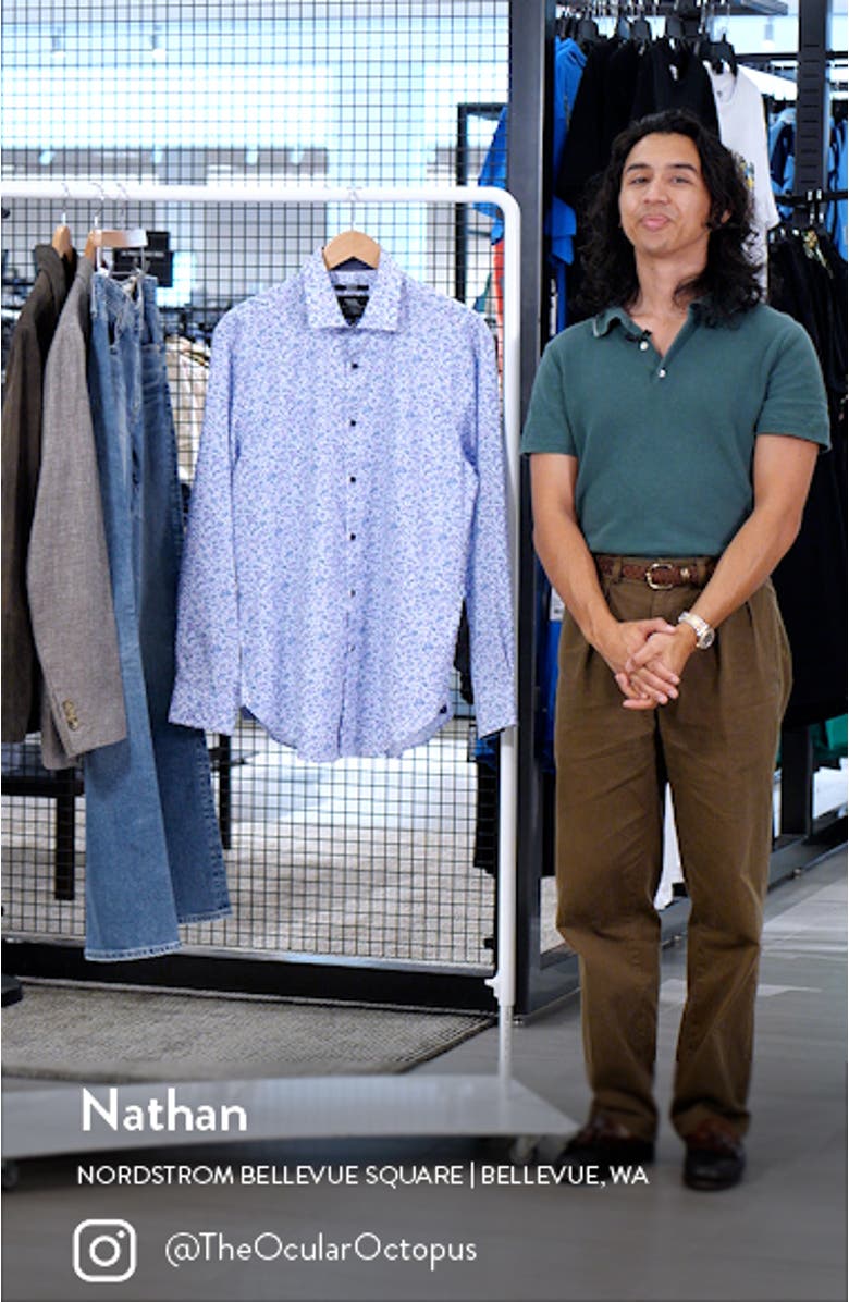 Slim Fit Watercolor Floral Performance Stretch Dress Shirt, sales video thumbnail