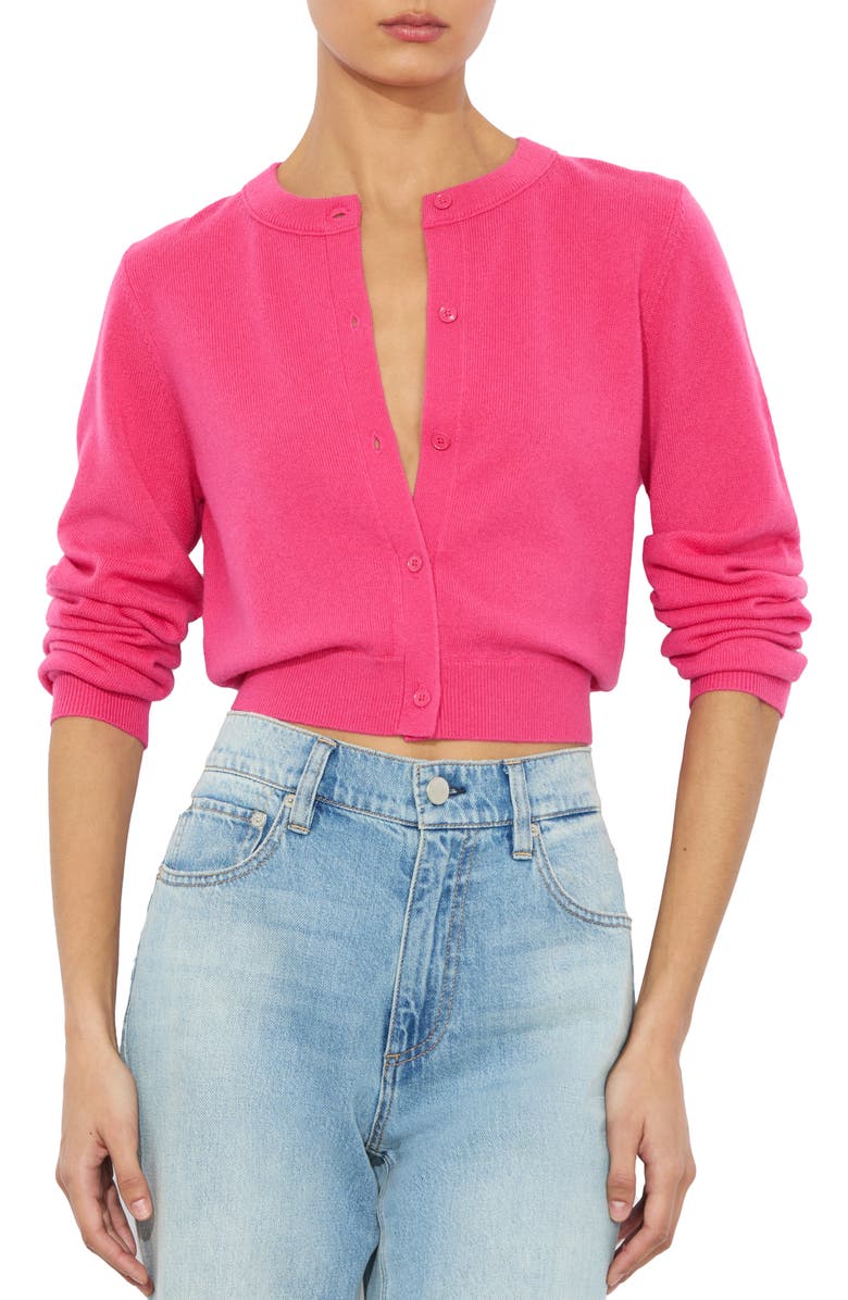 Alice + Olivia Dollie Crop Cashmere Blend Cardigan, Main, color, 