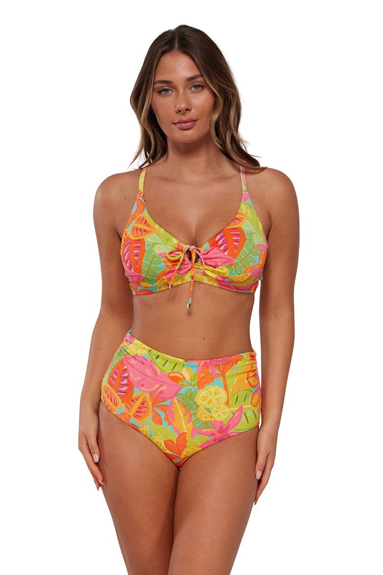 Capri High Waist Bikini Swim Bottoms, Alternate, color, Citrus Grove Sandbar Rib